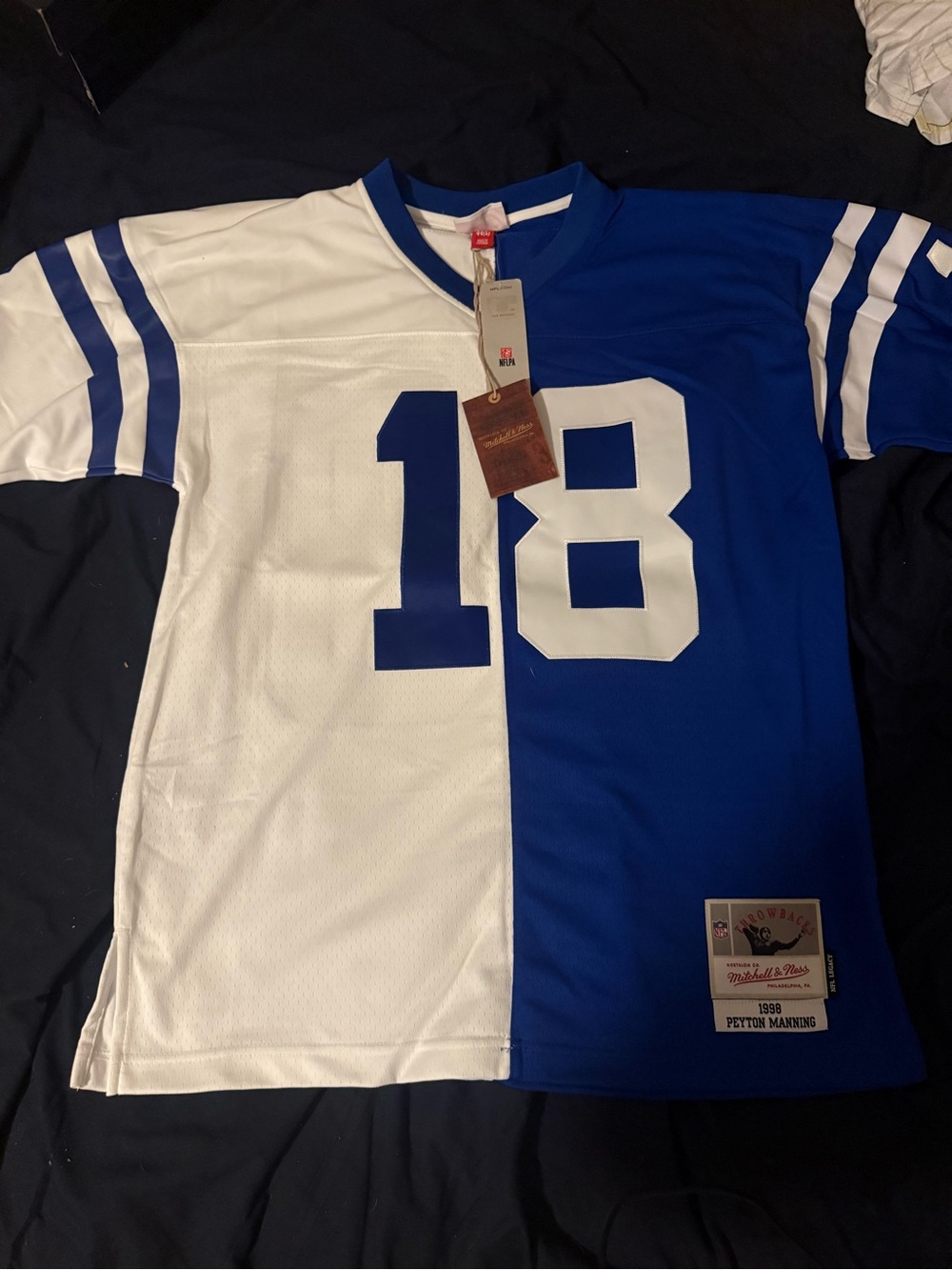 Mitchell & Ness Colts White and Blue Peyton Manning Split Football Jersey #18